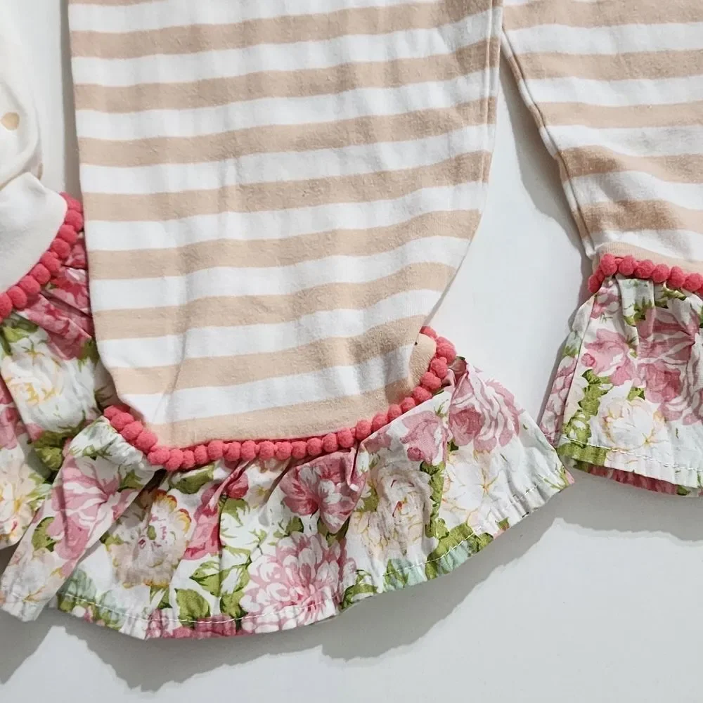 Girls Embroidered Easter Bunny Spring Floral Tank & Ruffled Pants Set Size 6x